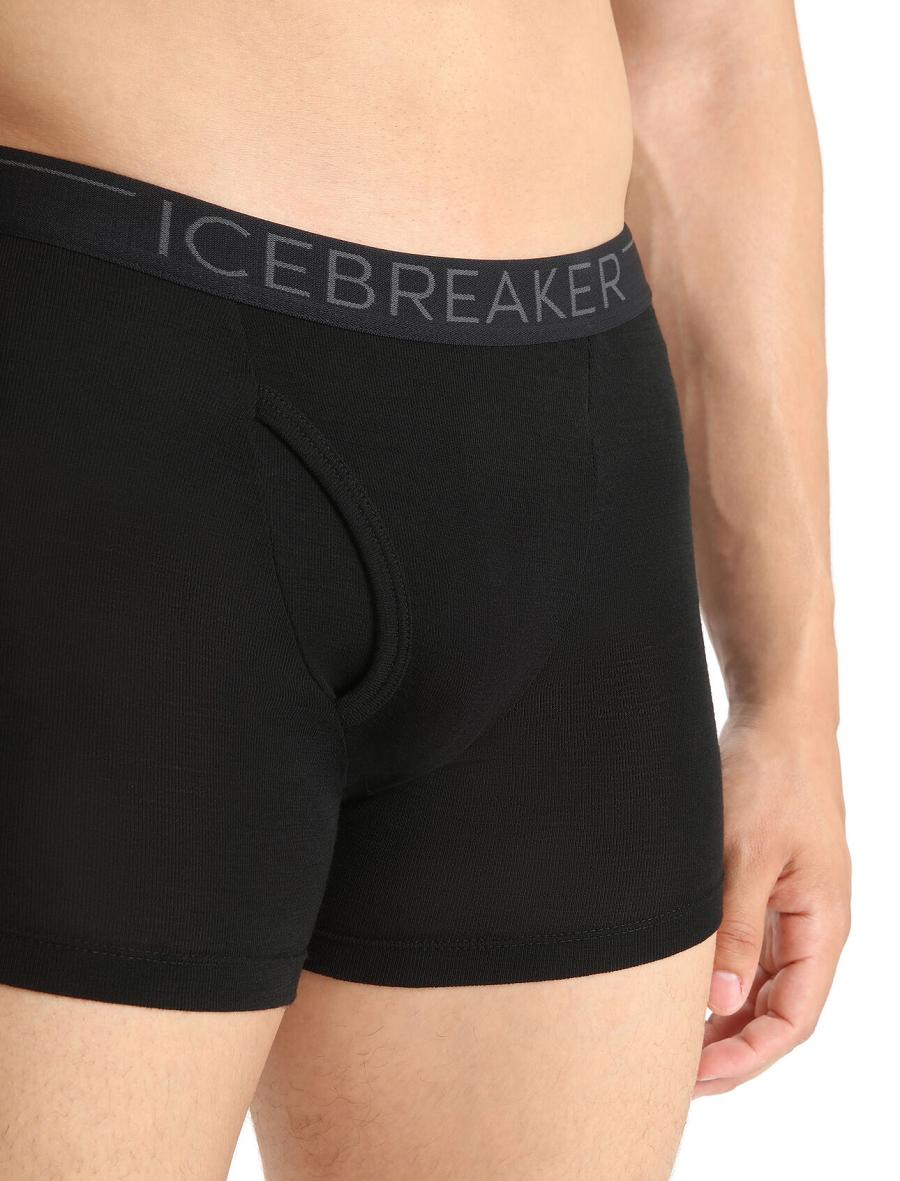 Black Icebreaker Merino 175 Everyday Thermal Boxers With Fly Men's Underwear | AU 1293VRWD